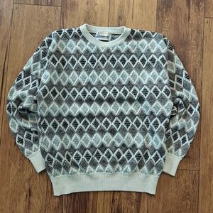 Vintage London Fog Argyle Diamond Stained Glass Knit Sweater Granpacore Medium